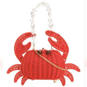 Red Woven Crab-Shaped Handbag